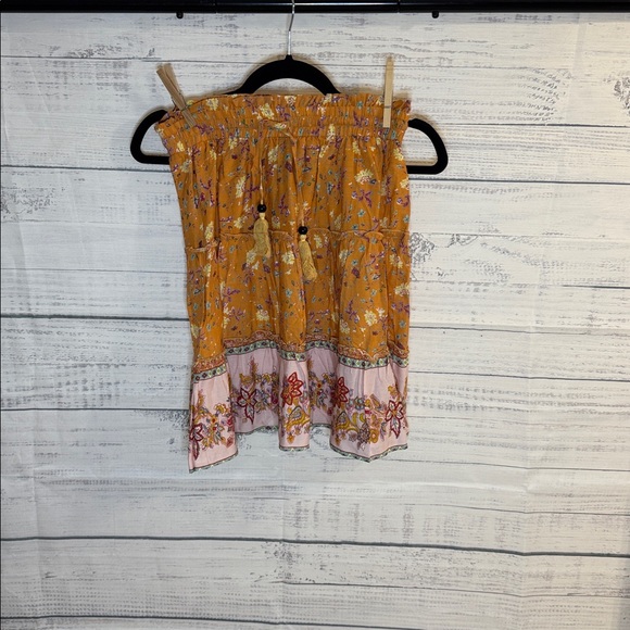NWOT Boho Floral Tiered Skirt in Mustard and Pink - Picture 4 of 6